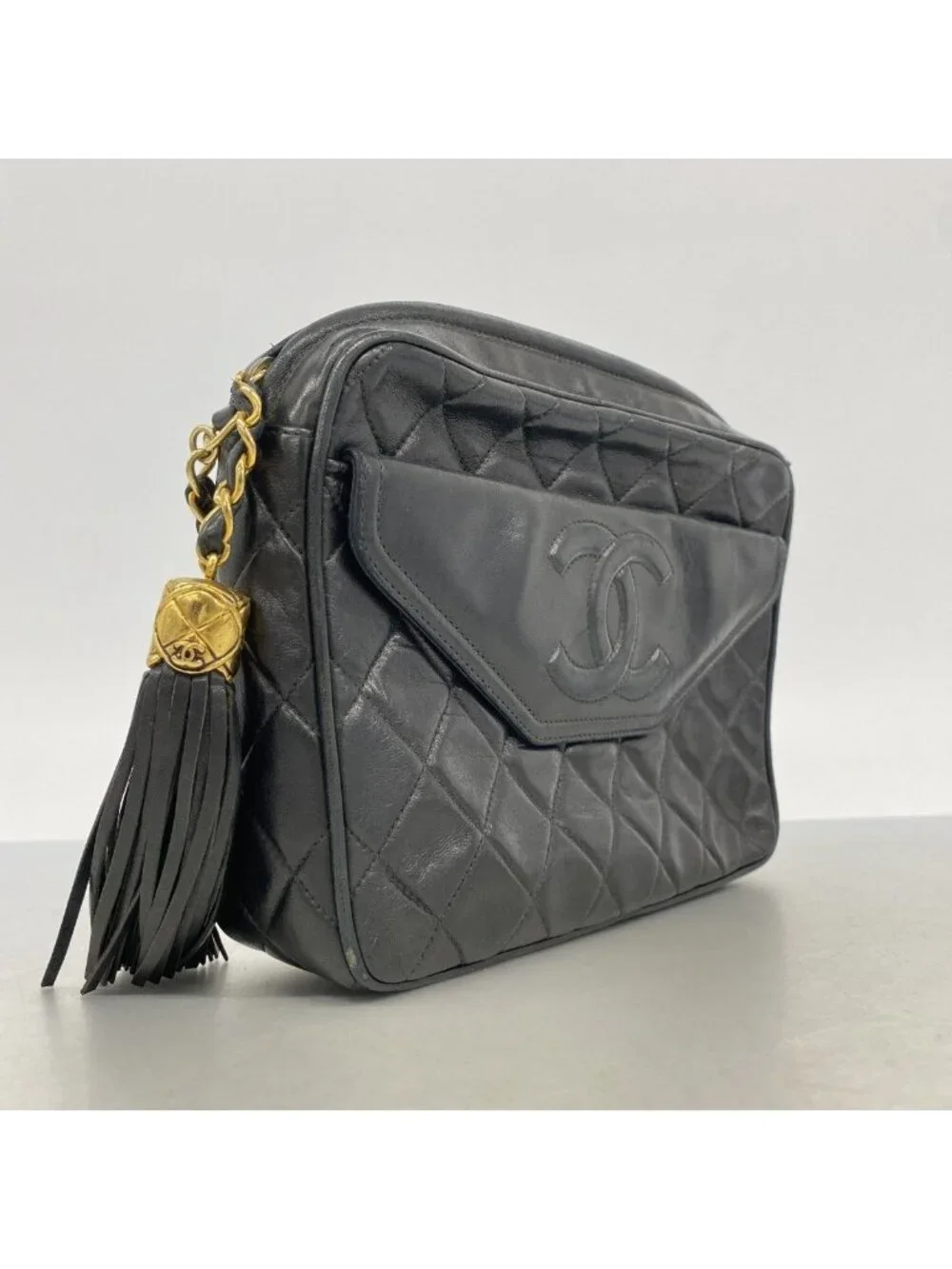Chanel Shoulder Bag Quilted Lambskin Black Gold